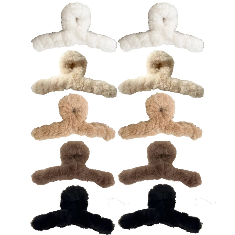 Extra große Plüsch-Haarklammer (14 cm) – Elegante Haar-Klaue im Korean Style mit Kaninchen-Plüsch