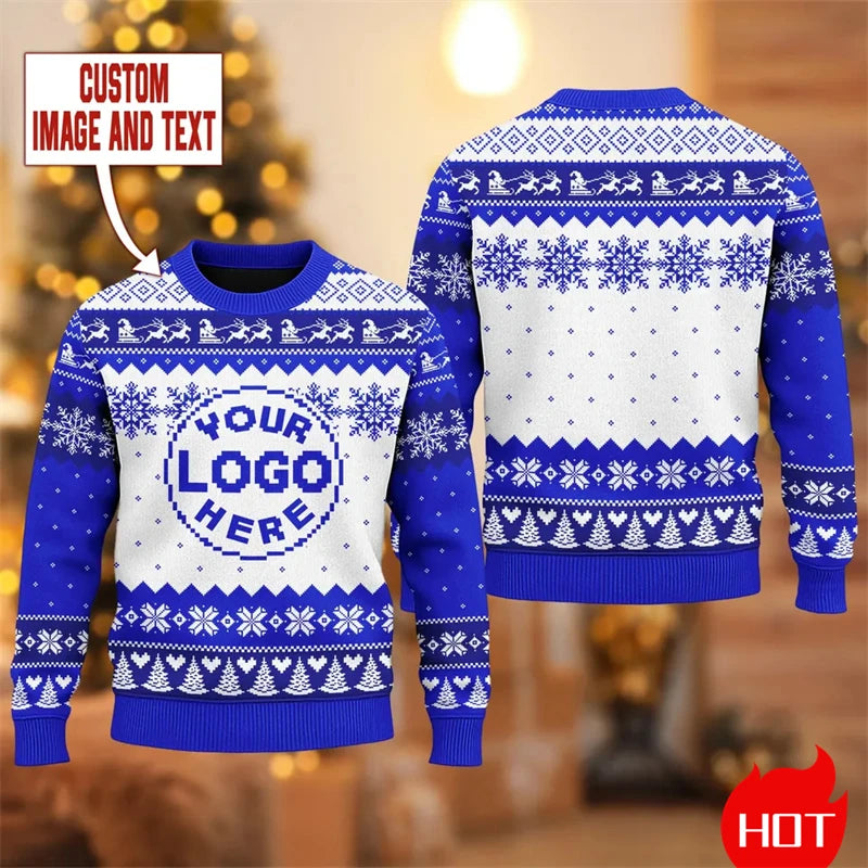 Personalisierter 3D Sweatshirt mit Logo & Bild – Unisex Pullover als Ugly Christmas Sweater oder individuelles Design (XS–6XL)