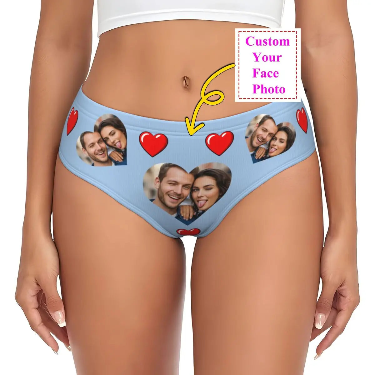 Personalisierte Foto-Höschen für Frauen – Gesicht Foto Unterwäsche (95% Polyester/5% Elasthan), bequeme Mid-Waist Slips als Valentinstag Geschenk