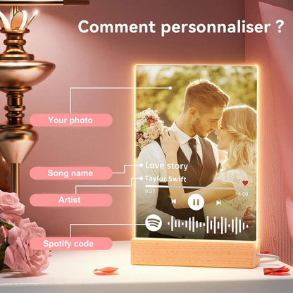 Placa musical acrílica personalizada con LED (foto y código de Spotify). Ideal para regalar en el Día de la Madre, en pareja y en aniversarios.