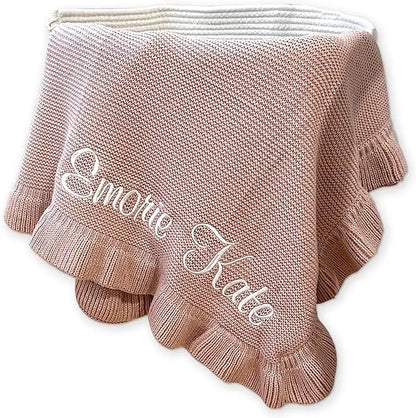 Personalisierte gestrickte Babydecke mit Namen – Baumwolldecke für Neugeborene, bestickter Wunschname, Winter-Babydecke für Mädchen und Jungen