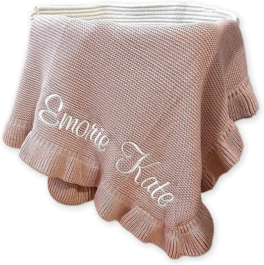 Personalisierte gestrickte Babydecke mit Namen – Baumwolldecke für Neugeborene, bestickter Wunschname, Winter-Babydecke für Mädchen und Jungen