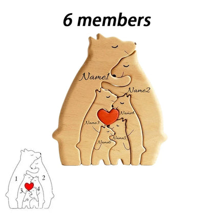 Holz-Puzzle „Bärenfamilie“ – Personalisiertes Namens-Dekor, Geschenkidee für Baby, Mama & Familie