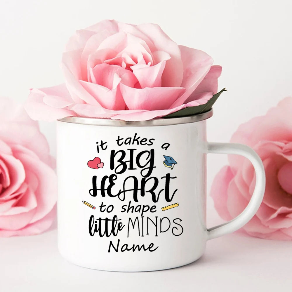 Taza de esmalte personalizada con nombre – Taza de café retro | Regalo para profesores y ocasiones especiales 