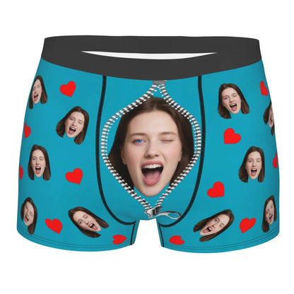 Personalisierte Foto-Boxershorts für Männer – individuelle Boxer Briefs mit Gesicht, weiche Unterwäsche (95% Polyester/5% Elasthan), Valentinstag Geschenk für Ehemann