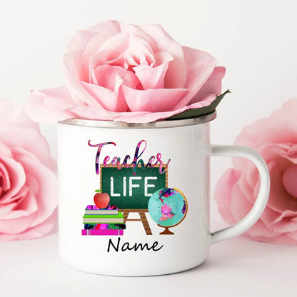 Taza de esmalte personalizada con nombre – Taza de café retro | Regalo para profesores y ocasiones especiales 