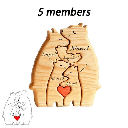 Holz-Puzzle „Bärenfamilie“ – Personalisiertes Namens-Dekor, Geschenkidee für Baby, Mama & Familie