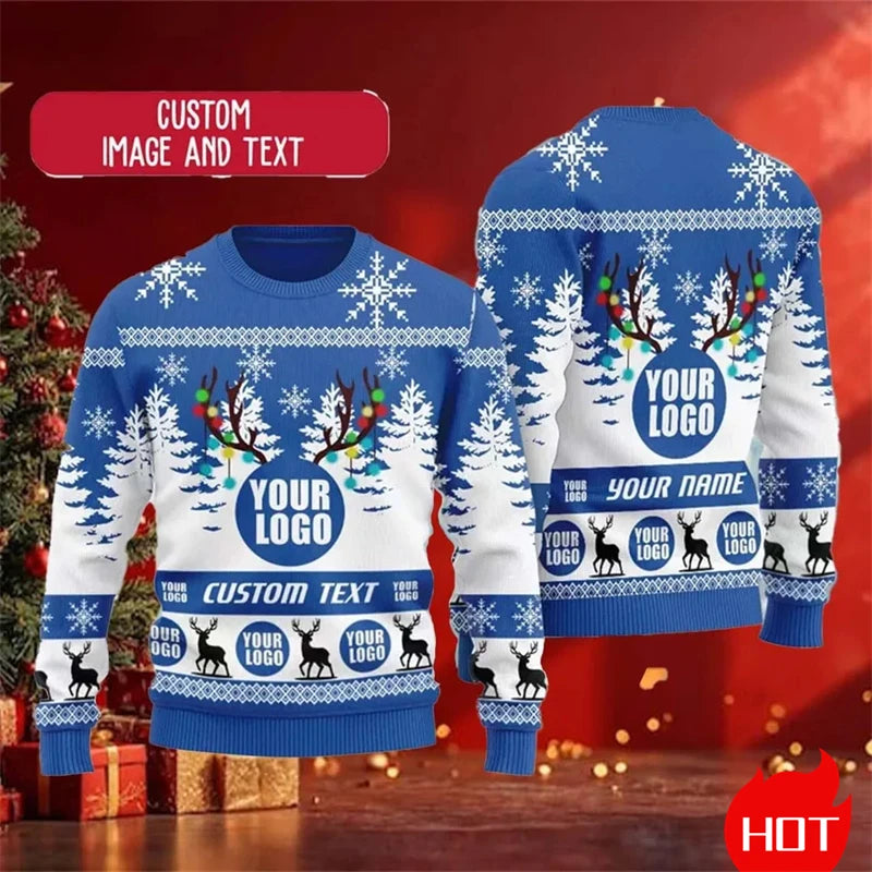 Personalisierter 3D Sweatshirt mit Logo & Bild – Unisex Pullover als Ugly Christmas Sweater oder individuelles Design (XS–6XL)