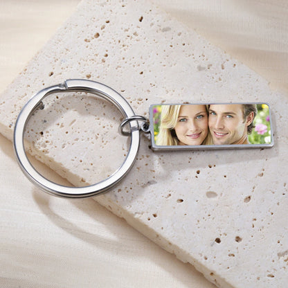 Personalisierter Foto-Schlüsselanhänger aus Edelstahl – Individueller Bild-Keychain in Herz- oder Rechteckform, perfektes Geschenk zu Weihnachten