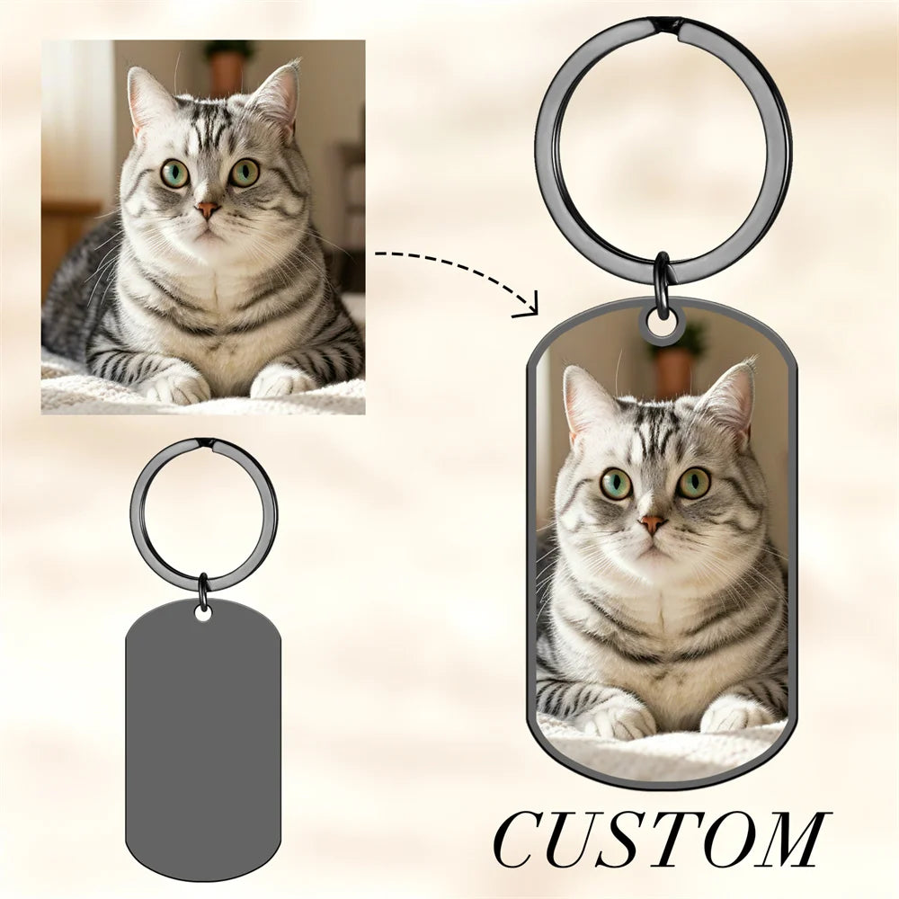 Personalisierter Foto-Schlüsselanhänger aus Edelstahl – Individueller Bild-Keychain in Herz- oder Rechteckform, perfektes Geschenk zu Weihnachten