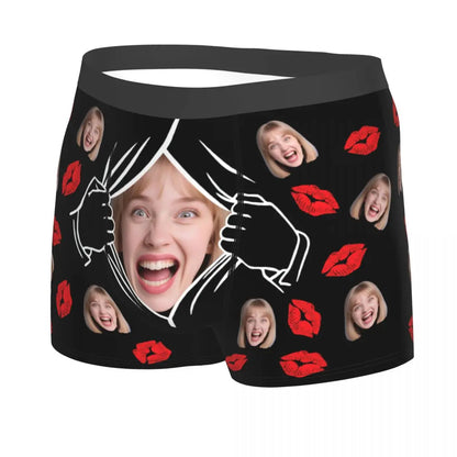 Personalisierte Foto-Boxershorts für Männer – individuelle Boxer Briefs mit Gesicht, weiche Unterwäsche (95% Polyester/5% Elasthan), Valentinstag Geschenk für Ehemann