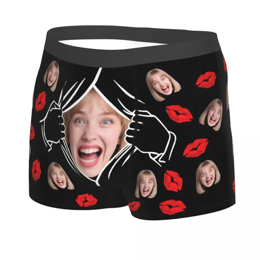 Personalisierte Foto-Boxershorts für Männer – individuelle Boxer Briefs mit Gesicht, weiche Unterwäsche (95% Polyester/5% Elasthan), Valentinstag Geschenk für Ehemann
