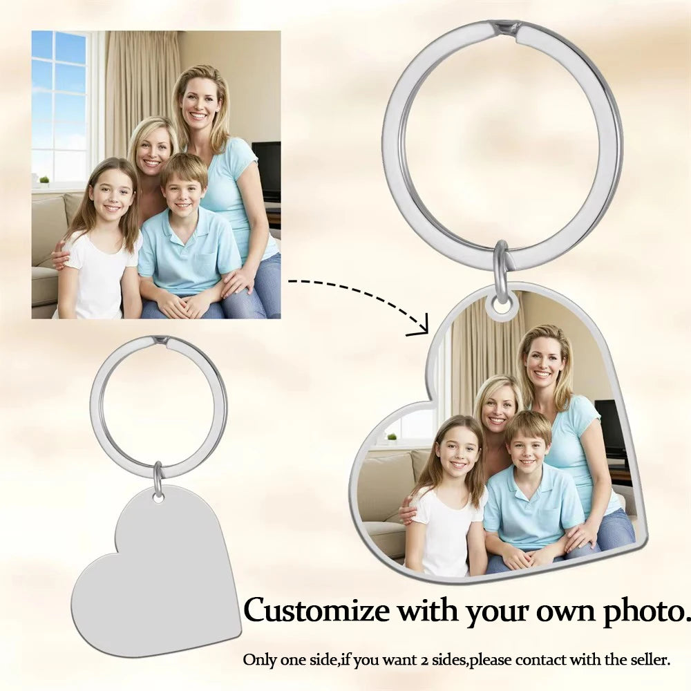 Personalisierter Foto-Schlüsselanhänger aus Edelstahl – Individueller Bild-Keychain in Herz- oder Rechteckform, perfektes Geschenk zu Weihnachten