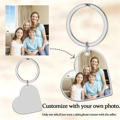 Personalisierter Foto-Schlüsselanhänger aus Edelstahl – Individueller Bild-Keychain in Herz- oder Rechteckform, perfektes Geschenk zu Weihnachten