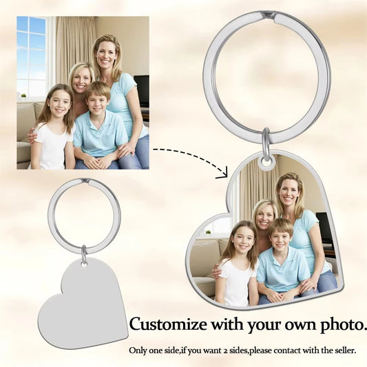 Personalisierter Foto-Schlüsselanhänger aus Edelstahl – Individueller Bild-Keychain in Herz- oder Rechteckform, perfektes Geschenk zu Weihnachten