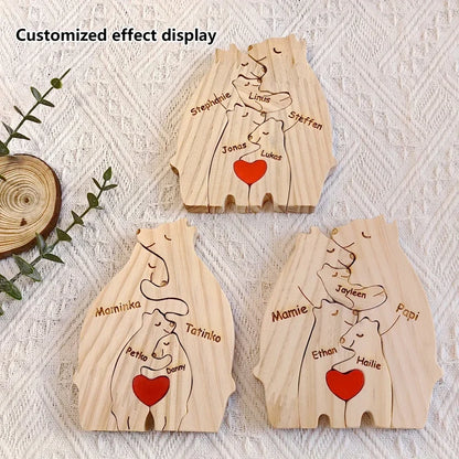Holz-Puzzle „Bärenfamilie“ – Personalisiertes Namens-Dekor, Geschenkidee für Baby, Mama & Familie