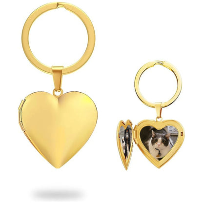 Llavero de corazón individual con foto (baño de oro de 18 quilates)