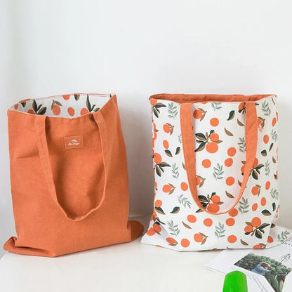 Wendetasche aus Baumwoll-Leinen mit fruchtigem Design