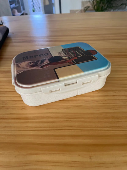 Personalisierte Snackbox / Lunchbox für Kinder – mit Name, Foto oder Cartoon-Motiv inkl. Löffel & Gabel