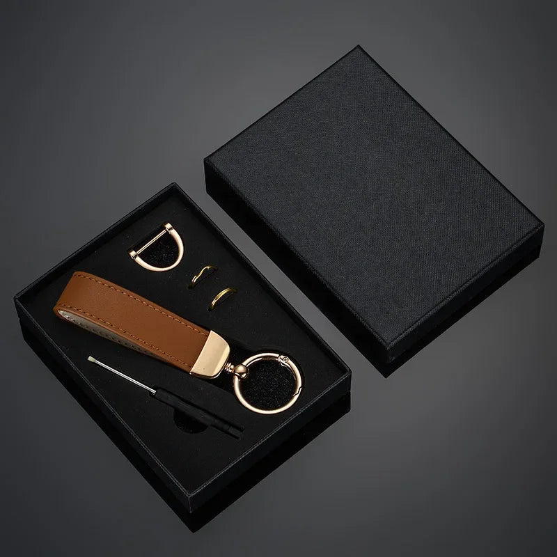 Llavero de cuero personalizado con grabado: llavero vintage con logotipo, nombre o números en caja de regalo. 