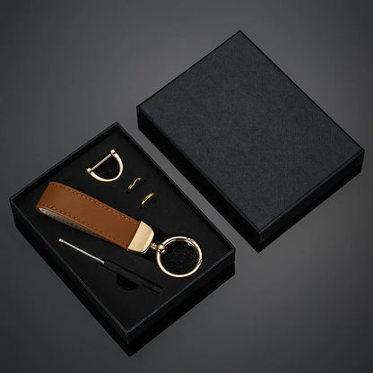 Llavero de cuero personalizado con grabado: llavero vintage con logotipo, nombre o números en caja de regalo. 