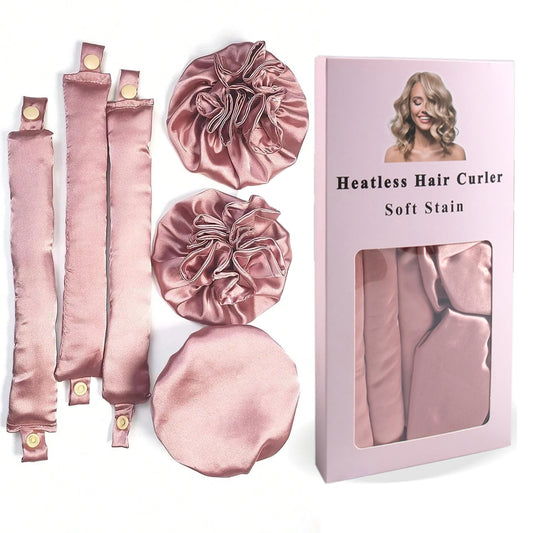 3-teiliges Satin Heatless Curling Set – Hitzefreier Lockenstab mit Haarkappen für langes & mittellanges Haar