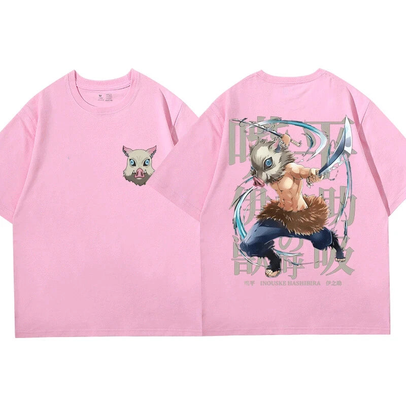 Baumwolle Anime T-Shirt – Inosuke Hashibira aus Demon Slayer
