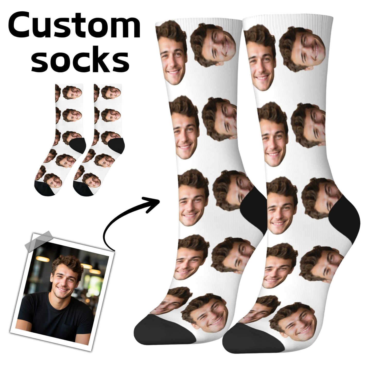 Personalisierte Foto-Socken mit Gesicht – DIY Custom Herrensocken (95% Polyester/5% Elasthan), lustige Crew Socks als Weihnachts- & Geburtstagsgeschenk