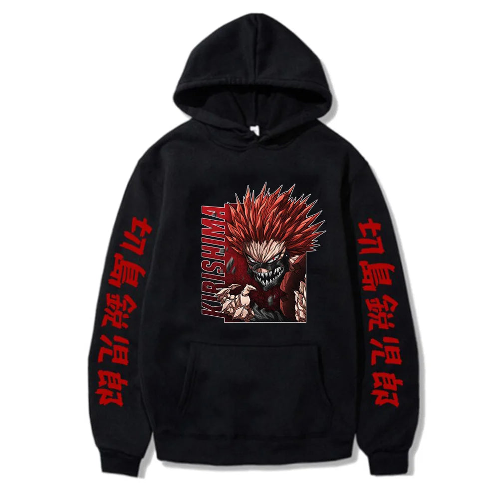 Sudadera unisex de anime "Kirishima Red Riot": ropa urbana con poder para otoño e invierno 