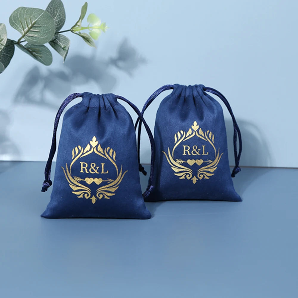 100 bolsas de joyería personalizadas con logotipo: bolsitas de terciopelo con cordón para anillos, pendientes, pulseras y cartas del tarot. 