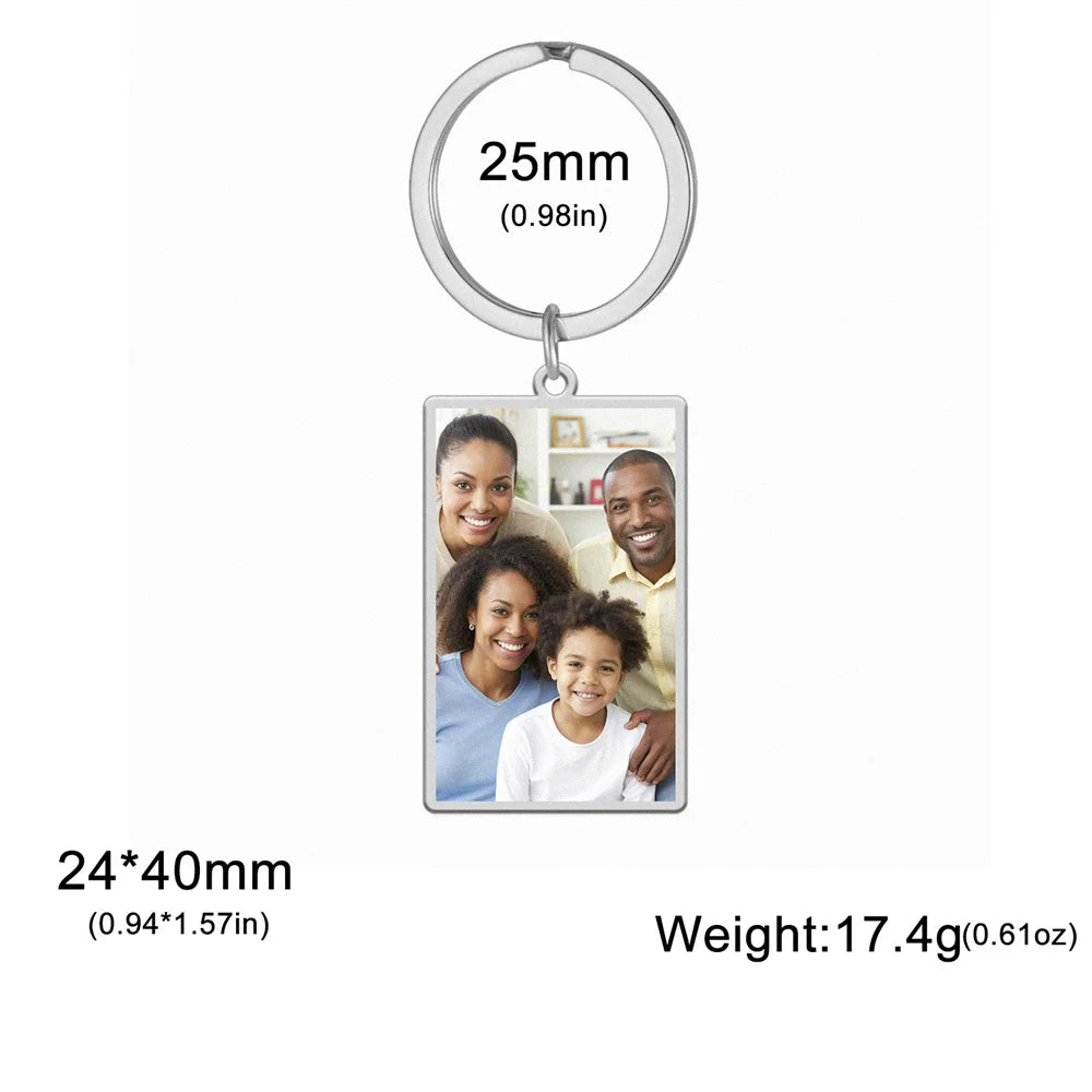 Personalisierter Foto-Schlüsselanhänger aus Edelstahl – Individueller Bild-Keychain in Herz- oder Rechteckform, perfektes Geschenk zu Weihnachten
