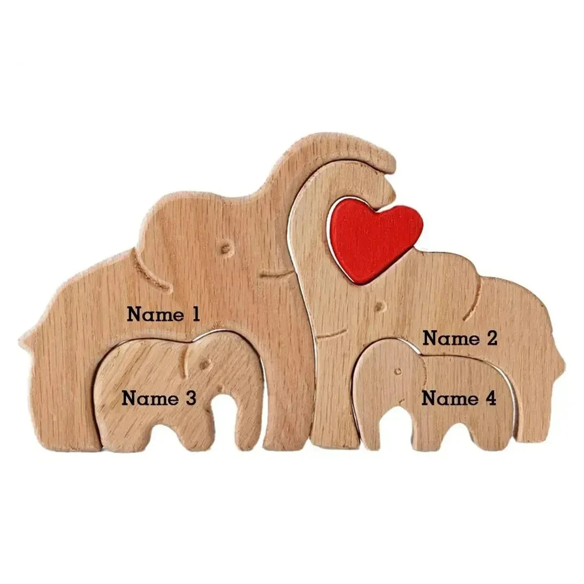Personalisiertes Elefanten-Holzpuzzle – Familiennamen Dekofigur | Geschenk für Eltern & Weihnachten