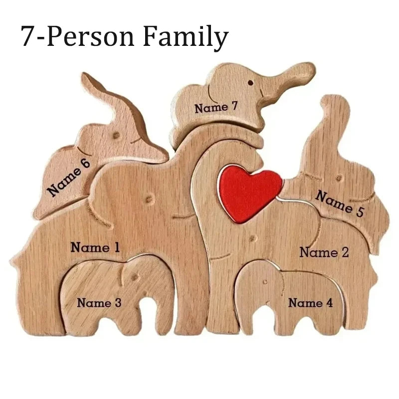 Personalisiertes Elefanten-Holzpuzzle – Familiennamen Dekofigur | Geschenk für Eltern & Weihnachten