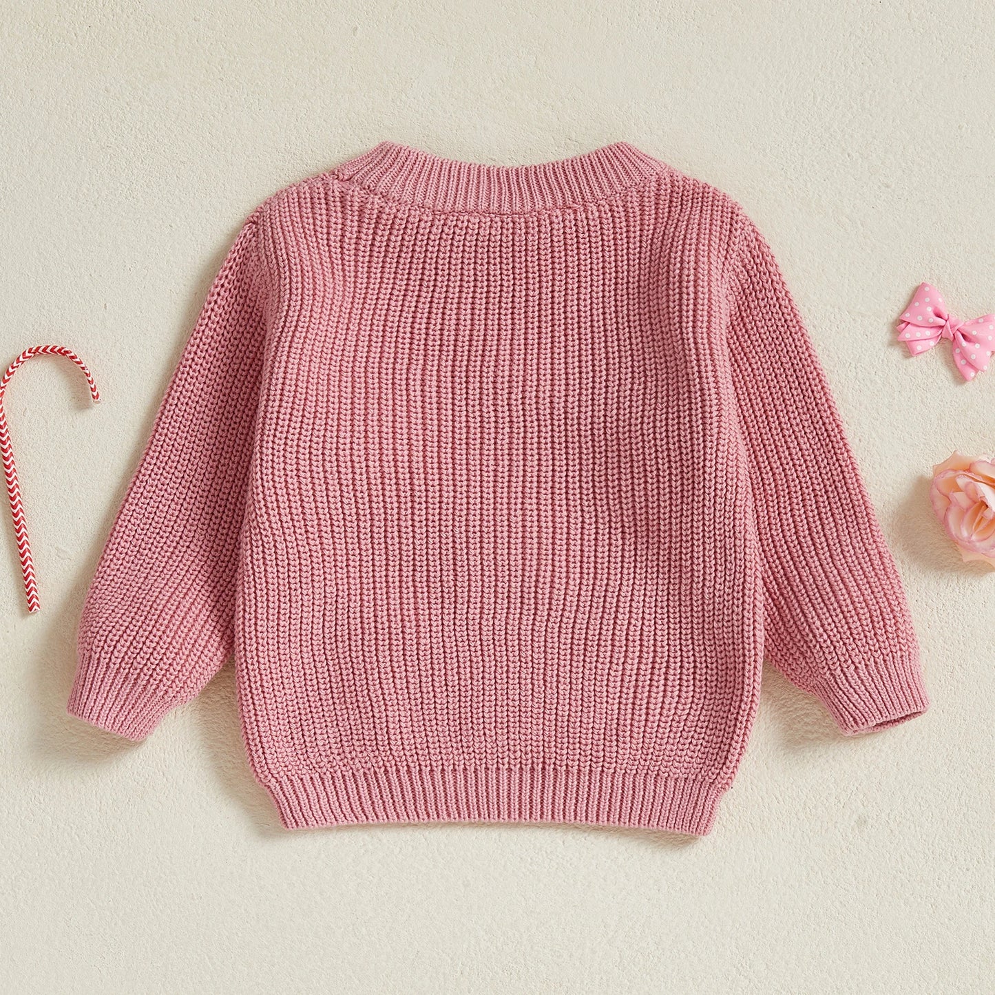 Zuckersüßer Weihnachts Strickpullover für Mädchen – Rosa Candy Cane Zauber