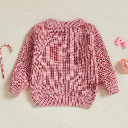 Zuckersüßer Weihnachts Strickpullover für Mädchen – Rosa Candy Cane Zauber