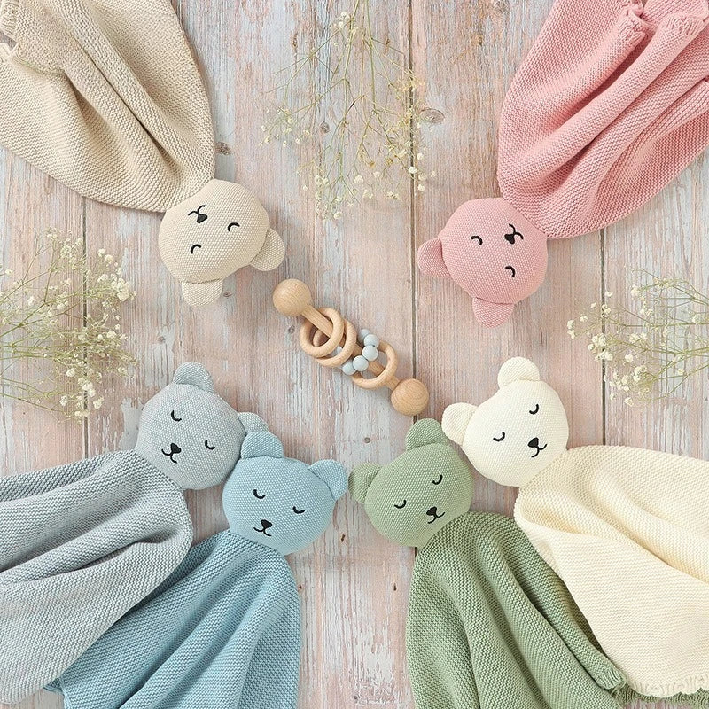 Personalisierter Baby-Komforttuch mit Namen – gestricktes Schmusetuch mit Tiermotiv, weiches Beruhigungstuch für Neugeborene & Kleinkinder