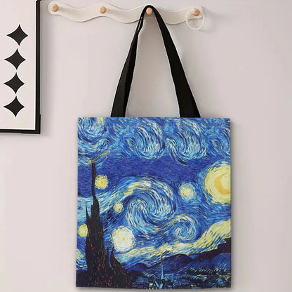 Van Gogh Leinentasche – Starry Night & Sunflower Print | Wiederverwendbare Shopping Bag