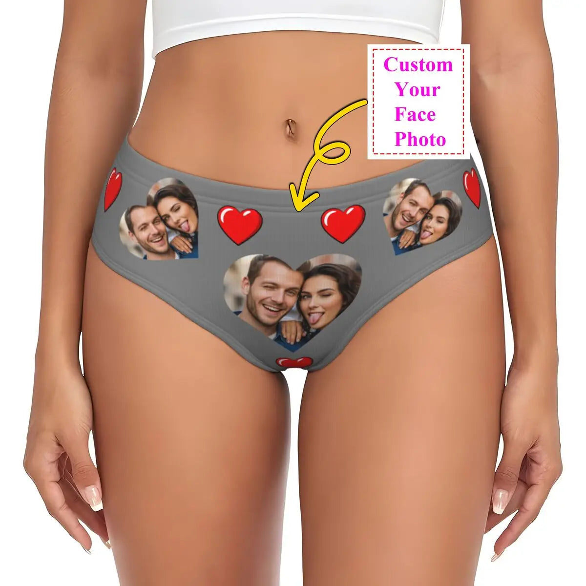 Personalisierte Foto-Höschen für Frauen – Gesicht Foto Unterwäsche (95% Polyester/5% Elasthan), bequeme Mid-Waist Slips als Valentinstag Geschenk