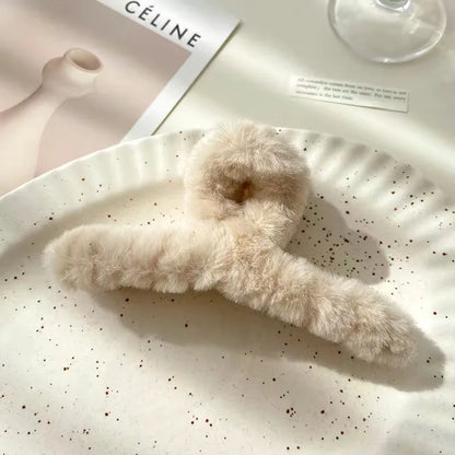 Extra große Plüsch-Haarklammer (14 cm) – Elegante Haar-Klaue im Korean Style mit Kaninchen-Plüsch