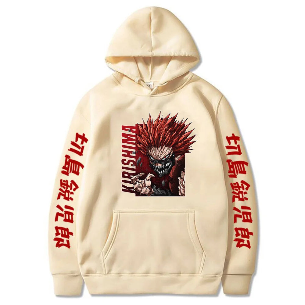 Sudadera unisex de anime "Kirishima Red Riot": ropa urbana con poder para otoño e invierno 