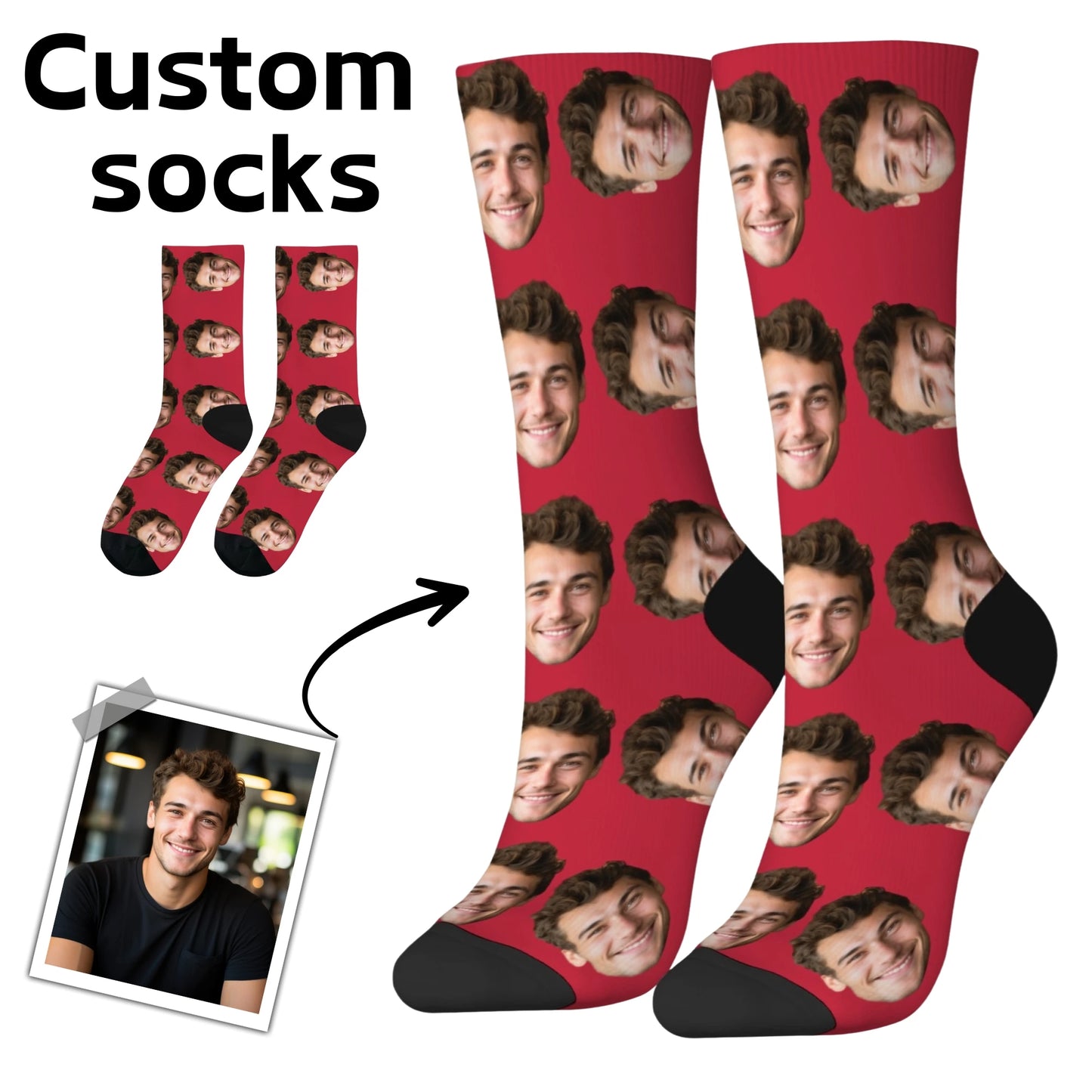 Personalisierte Foto-Socken mit Gesicht – DIY Custom Herrensocken (95% Polyester/5% Elasthan), lustige Crew Socks als Weihnachts- & Geburtstagsgeschenk