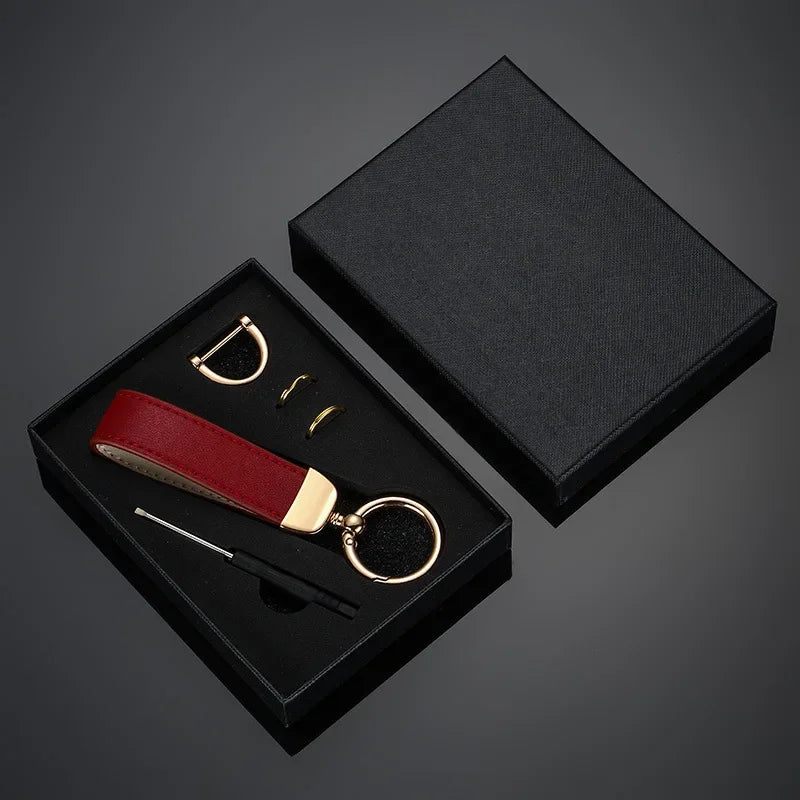 Llavero de cuero personalizado con grabado: llavero vintage con logotipo, nombre o números en caja de regalo. 