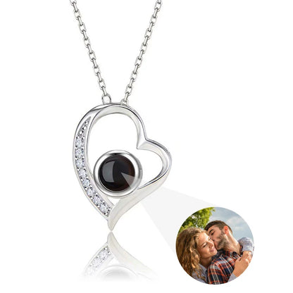 Personalized Photo Projection Necklace – Heart Pendant with “I Love You” in 100 Languages 