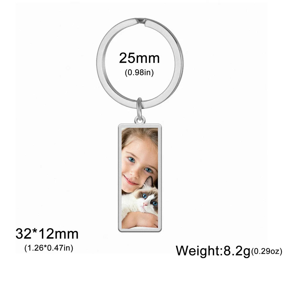 Personalisierter Foto-Schlüsselanhänger aus Edelstahl – Individueller Bild-Keychain in Herz- oder Rechteckform, perfektes Geschenk zu Weihnachten
