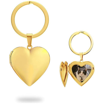 Llavero de corazón individual con foto (baño de oro de 18 quilates)
