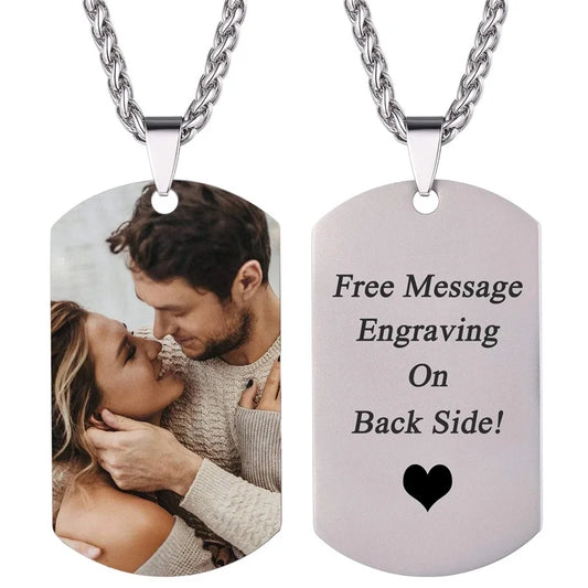 Personalized stainless steel photo necklace – Color-printed pendant with engraving