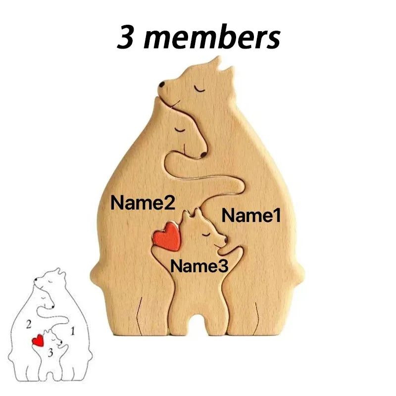 Holz-Puzzle „Bärenfamilie“ – Personalisiertes Namens-Dekor, Geschenkidee für Baby, Mama & Familie