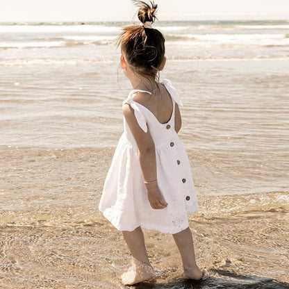 Vestido de lino con tapeta de botones