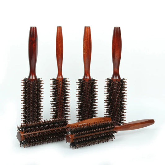 Natural boar bristle round brush – professional hair styling &amp; straightening comb 22 cm