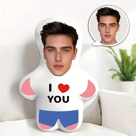 Personalisierte „I Love You“-Mini-Plüschpuppe – Foto-Kissen, weiches Polyester, Geschenk für Paare